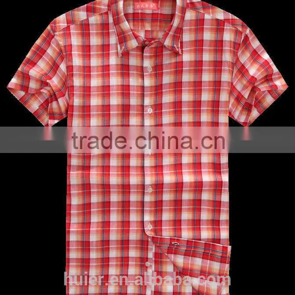 Mens T-shirt Yarn Dyed Cotton Checks Plaids Shirts photo-5