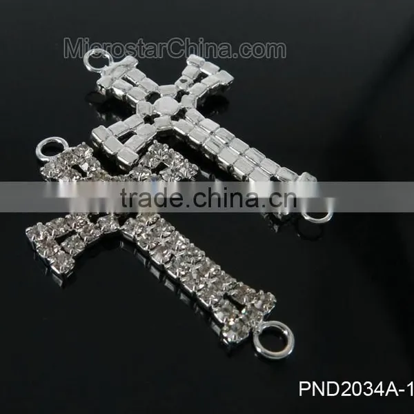 Retro Stylish White Copper Cute Crystal Cross Rhinestone Pendant photo-4