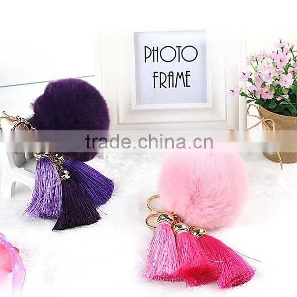 Rabbit Fur Pom Pom Keychain With Tassels for Lady Handbag/bag Charm Fur Ball KZ160071 Quality Choice photo-3