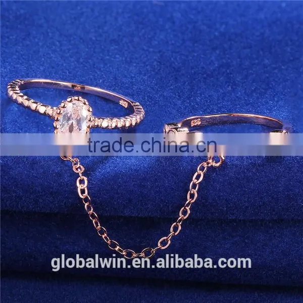 FR024B Wholesale 925 Silver Jewelry Thailand 18 K Gold Plated Double Finger Ring Jewellery With Chain photo-5