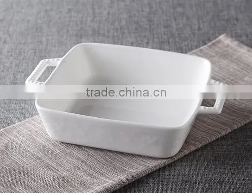 7'' White Porcelain Bakeware With Handle Square White Porcelain Tray Porcelain Bakeware photo-4