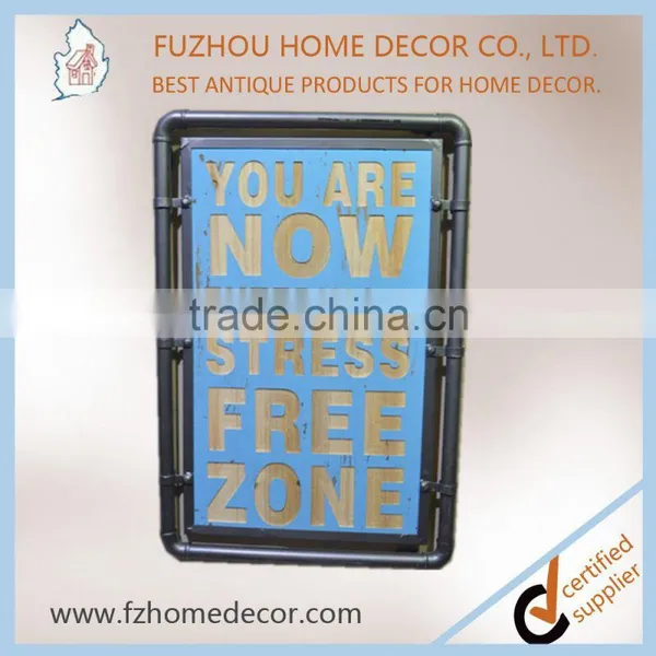 Top Selling Classical Wooden Wall Carved Sign With Metal Waterpipe Frame Decoration for Home photo-3