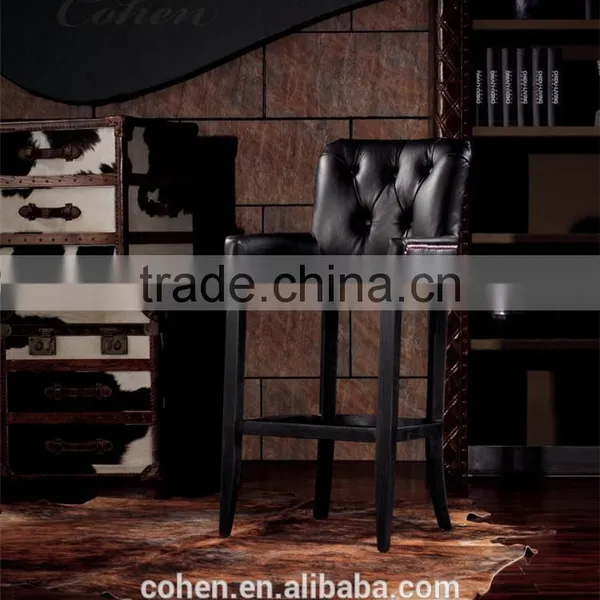 Foshan Wooden Furniture Europe/American Chesterfield Sofa Vintage Top Grain Leather Bar Chair Factory Derect Sale photo-2