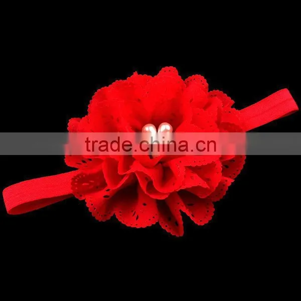 Handmade Fabric Flower Headband With Pearl Center for Kids Hair Accessories photo-5