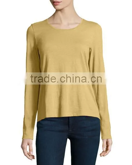 Jersey Fabric Pullover Style t Shirt/long-sleeve Organic Cotton Tee With Straight Hem photo-5