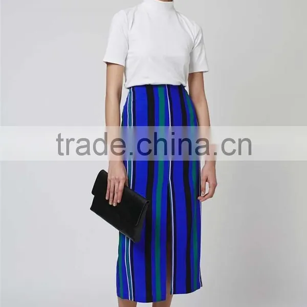 New Arrival Brand Design Stripe Split Maxi Skirt Blue Fashion Long Summer Skirts Muslim Fitting photo-2