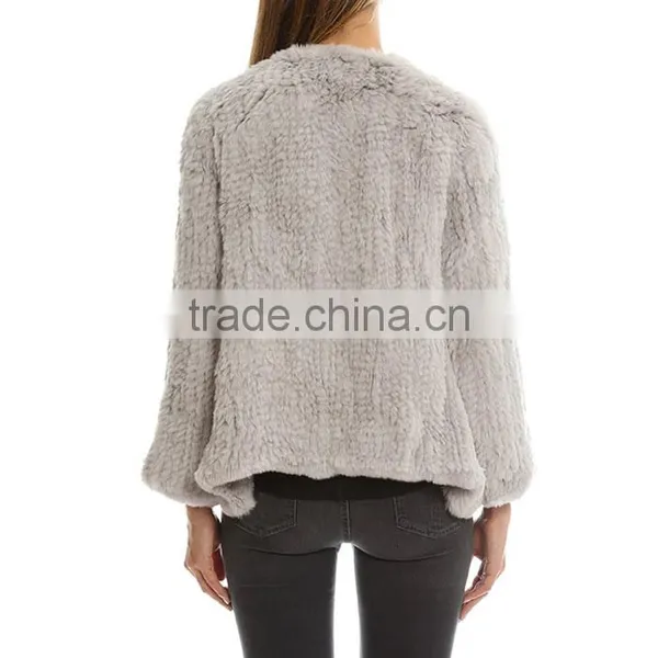 Myfur Women Gray Winter Fur Knited Coats Short Rabbit Fur Overcoats for Wholesale photo-3