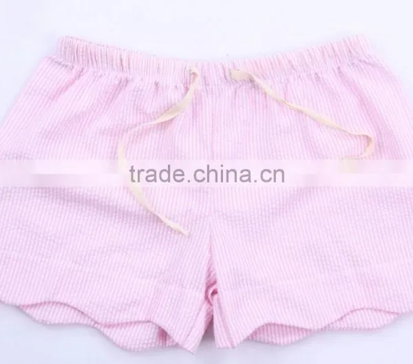 New Design Western Girls Summer Scalloped Seersucker Shorts photo-3