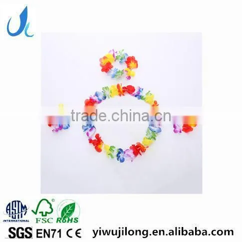 Hawaii Flower Necklaces Hula Lei Garland Set Headband Wristband For Party Dance