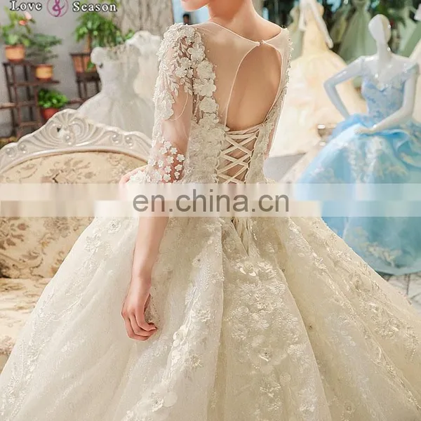 LS00404 Beaded Indian Wedding Dress for Pregnant Women Wedding Dress With Sleeve photo-3