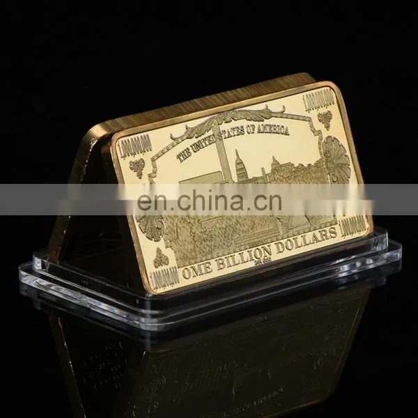 WR One Billion Gold Bar 24k 999.9 American Bill Note Fake Bars Quality Us Art Ornament With Plastic Case for Collection photo-2