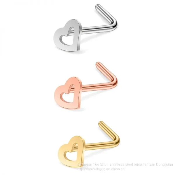 Amazon Sells Hot Titanium Steel Heart-shaped Nose Studs, Stainless Steel Jewelry Stud Manufacturers, Direct Wholesale photo-2