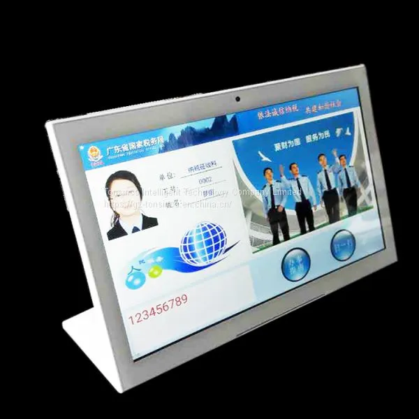 Evaluation System 10.1 Inch Android Customer Feedback Management System All in One Touch Service Rating Terminal With L Type Stand