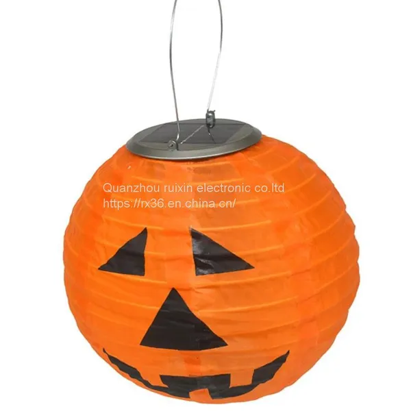 Halloween Hanging Background Panel Lighted Garden Orange Pumkpin LED Light Powered Garden Lamp Solar Paper Lanterns