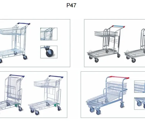 150L Asia 5 Inch PU Wheel Steel Shopping Trolley for Supermarket （surface : Zinc and Transparent Powder Coating） photo-5