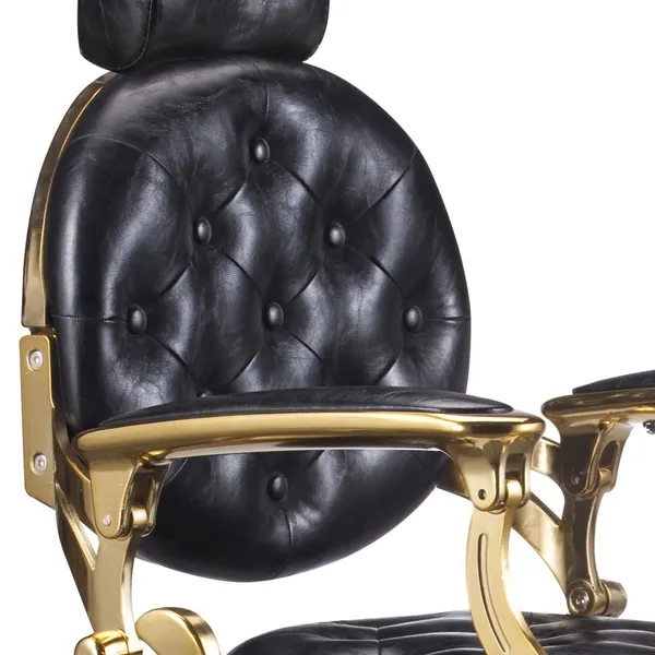 Black Leather Gold Frame Salon Styling Chair, Heavy Duty Steel Base, 360° Rotation, 300kg Max Weight photo-3