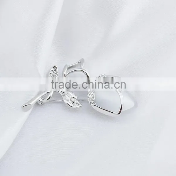 Silver Fabric Flower Handmade Brooch for Wedding photo-2