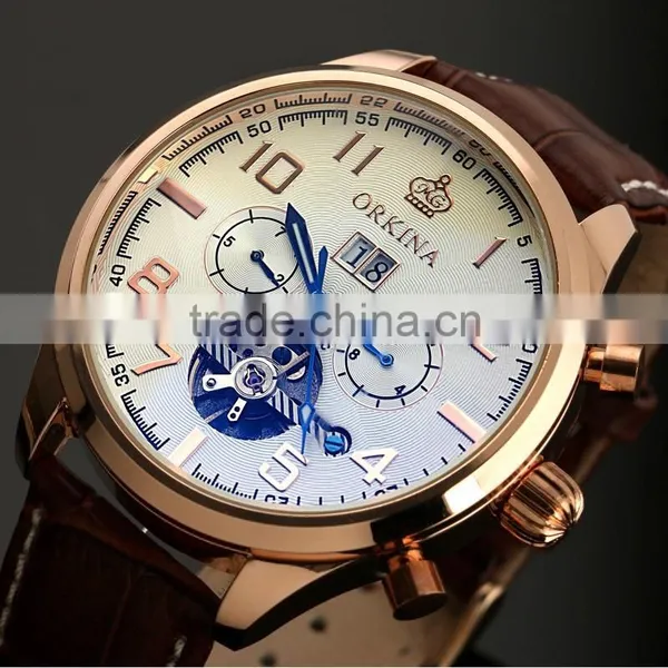 Tourbillon Skeleton Men Wrist Watch Rose Gold Men Automatic Mechanical Watch WM374 photo-5