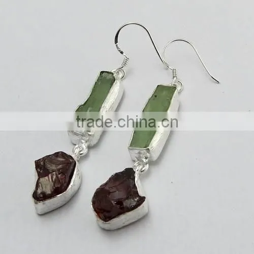 Very Unique !! Prehnite & Garnet 925 Sterling Silver Earring, 925 Stamped Silver Jewelry, Buy Silver Jewelry photo-3