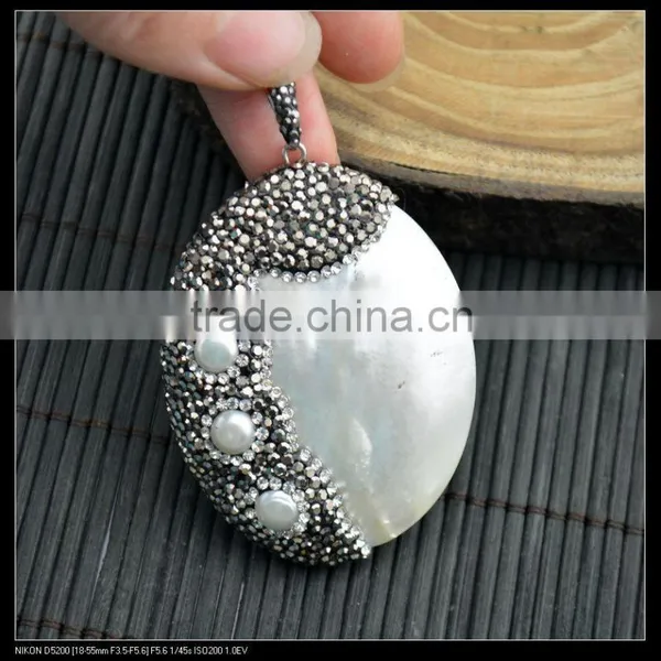 LFD-0044P ~ Wholesale Fashion Jewelry Pendants , Pave Rhinestone Crystal Shell Charms Pendant Beautiful photo-3