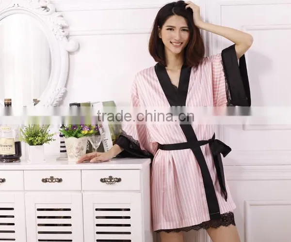 High Quality Soft Silk Lace Sexy Nightgown Summer Nightdress Pink Casual Sleepwear Sling Lingerie Dress Robe Set photo-3