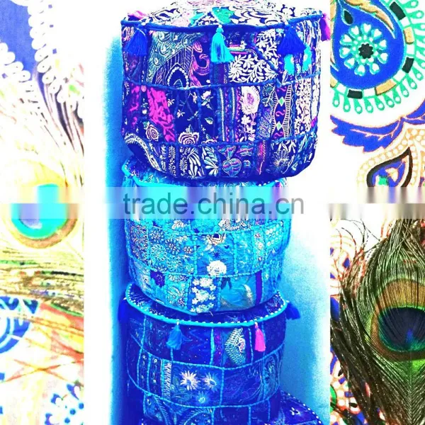 Antique Bohemian Pouf Patchwork Sari Bean Bag Indian Seating Cushion Vintage Ottoman photo-2