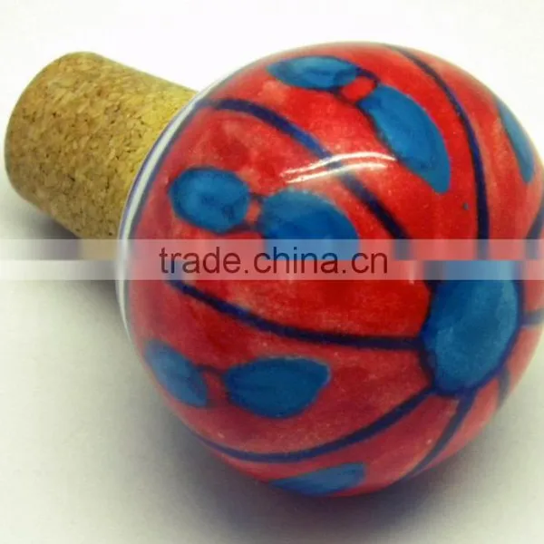 Handpainted Ceramic Bottle Stopper With Cork Attachment photo-2