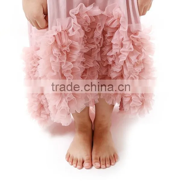 Hot Sale Elegant Dust Pink With Chiffon Ruffles on the Bottom Children Maxi Girl Dress photo-6