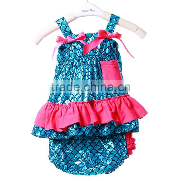 Wholesale Mermaid Outfit Girls Swing Top With Ruffle Bloomers Baby Clothes photo-3