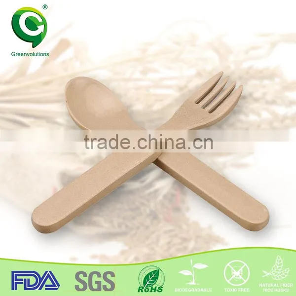 Hot Sale Rice Husk Biodegradable Dinner Fork and Spoon Set photo-2