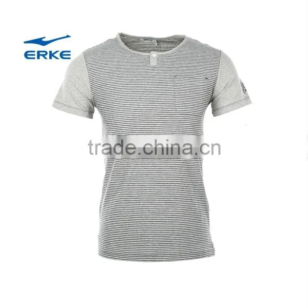 ERKE Mens Summer Casual Slim Stripe Round Neck Plain Cotton Short Sleeve t Shirt for Wholesale/OEM photo-3