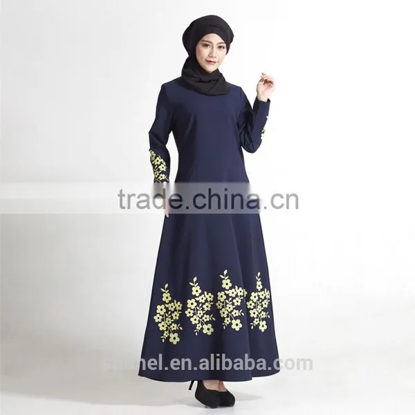 Southeast Asia Malaysia Muslim Women Abaya Kaftan Floral Printed Long Dress photo-3