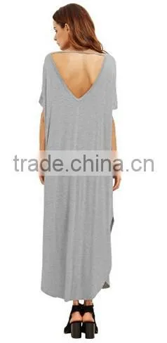 Women's Casual Loose Pocket Short Sleeve Split Long Maxi Dress photo-5