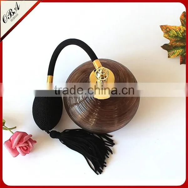 High Style Handmade Brown Stripe Ellipse Glass Perfume Bottle With Gasbag Sprayer Pump photo-3