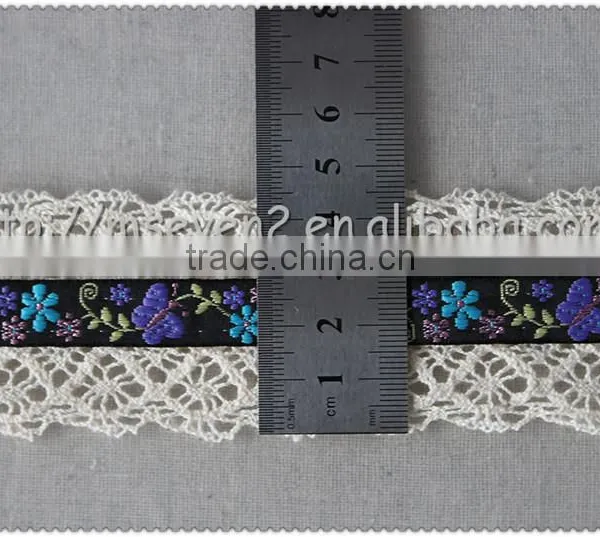 4.5cm Width Embroidery Flower Jacquard Ribbon, Embroidered Woven Fringed Jacquard Ribbon