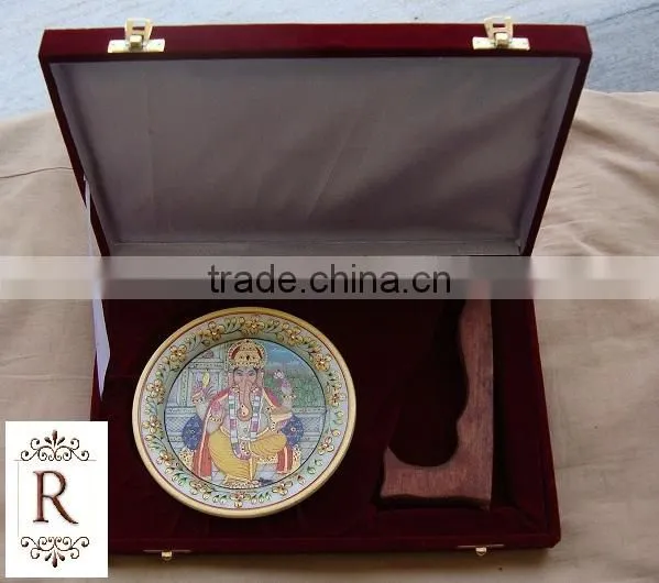 Indian Marble Thali Plate Krishna Handicraft Religious Gift Decor God Puja Miniature Painting Wedding Return Gift photo-3