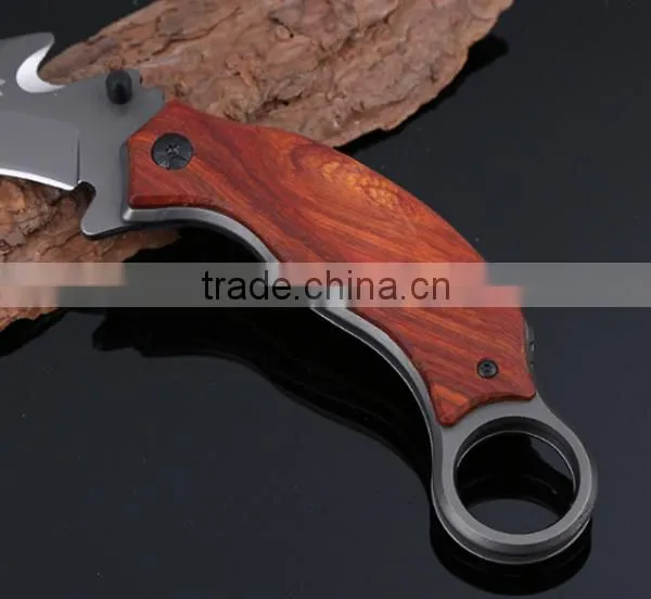 High Quality Outdoor Survival Wooden Handle Hunting Hook Knife photo-4