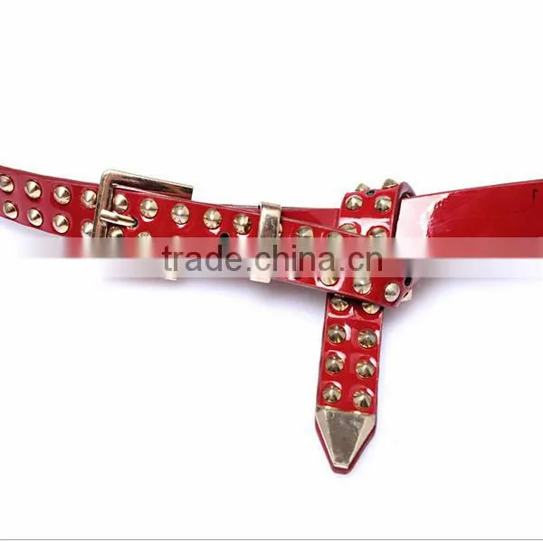 Wholesale Double Layer Rivets Decorated Square Pattern Buckle Sex Women Lady Thin PU Waist Belt photo-2