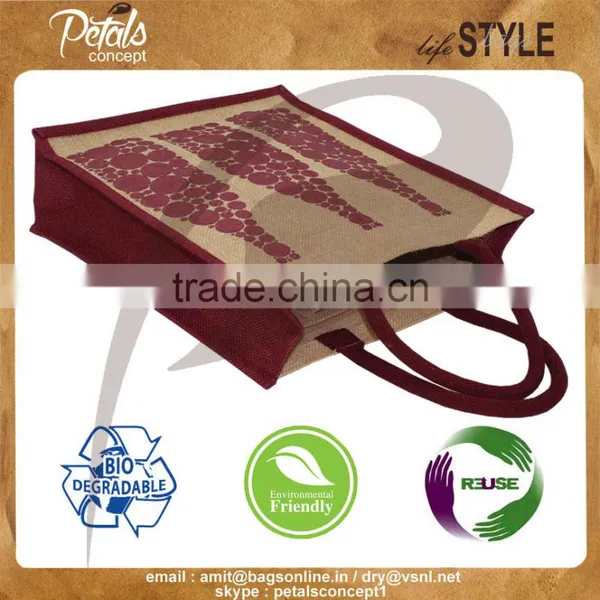 PP Laminated Three Bottle Jute Wine Bag photo-2
