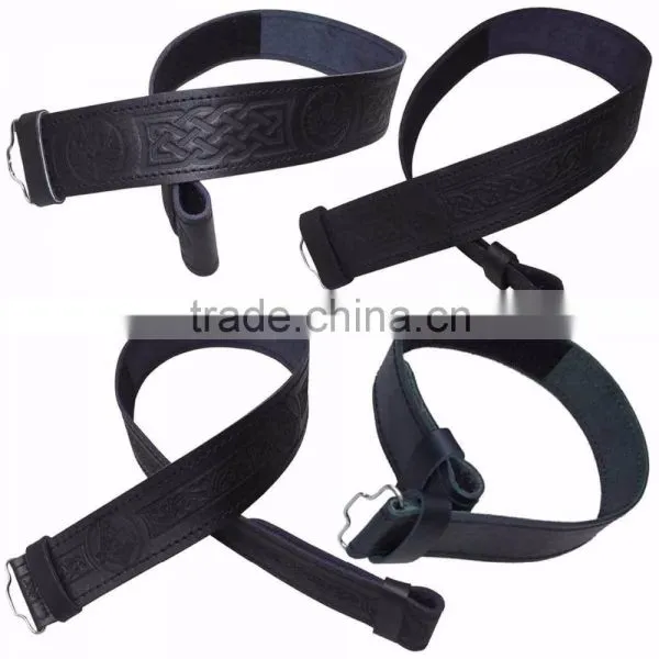 Scottish Black Leather Belt Masonic, Thistle Plain Kilt Belts Without Buckle photo-2