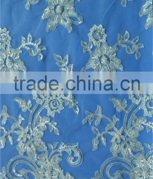 Free Sample Computer Embroidery Sequin and Beaded Tulle Lace Fabric