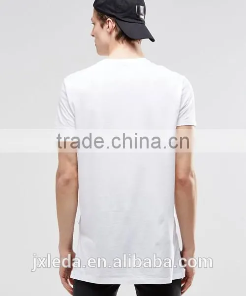 Wholesale Men 100% Coton Super Longline Stepped Hem Plain White T-shirt in Bulk photo-2