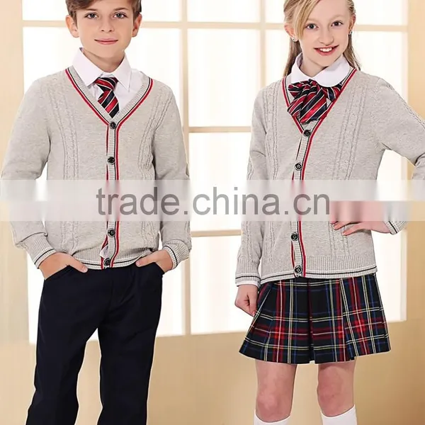 Latest Grey Custom Unisex Cardigan Sweater School Uniform Design photo-2
