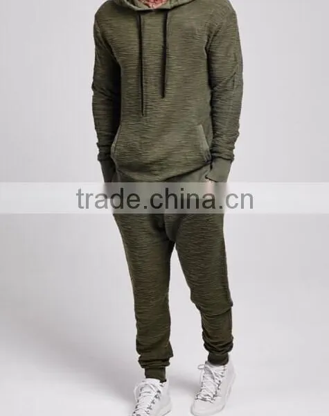 Reverse Slub Khaki Overhead Hoody + Jogger Pant Warm Tracksuit photo-2