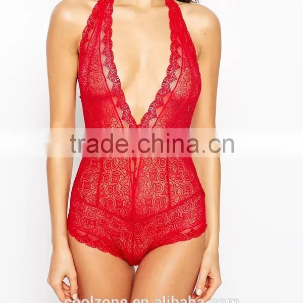 Plunge V-neck Open Back Bodysuit Women Lace Bodysuit Wholesale photo-5