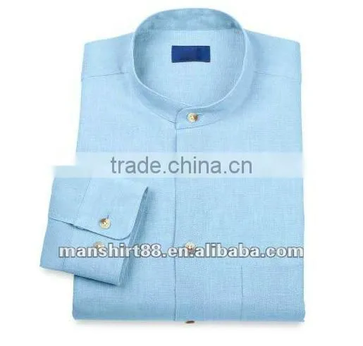 2016 Latest Style Men 100% Linen Band Collar Long Sleeve Sport Casual Shirt photo-5