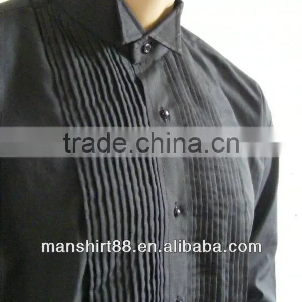 High Quality Peachskin Newest Black Wing-tip Collar Tuxedo Shirt for Men photo-2