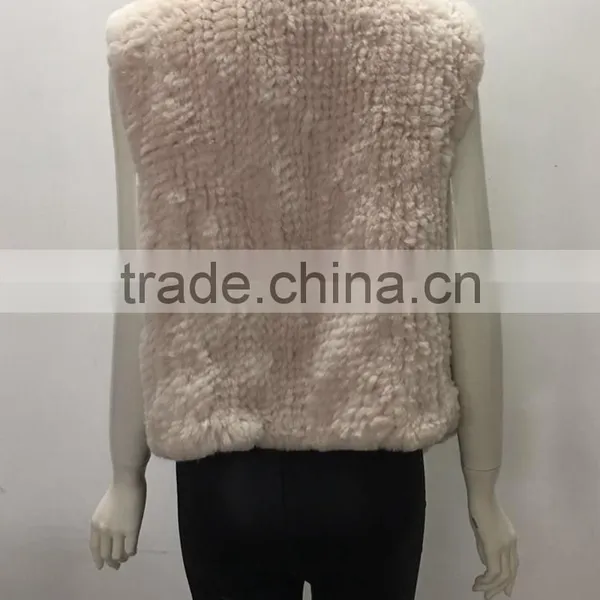YR1028 Australia Style Lady Fur Vest Cropped Hand Knitted Real Rabbit Fur Gilet photo-3