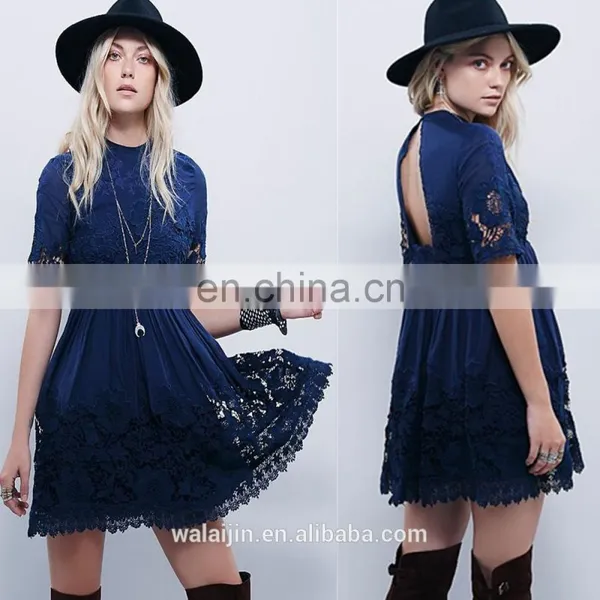 High Quality Short Sleeve Back Open Lace Dress, Tee Lace Dress