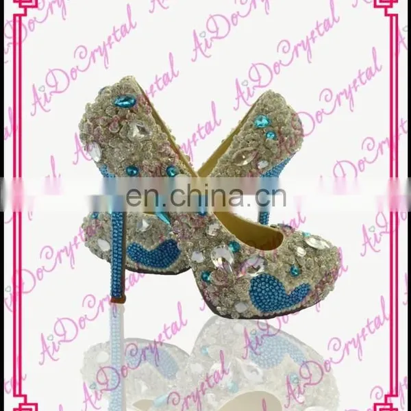 Aidocrystal Classic Royalblue Crystal Jeweled Sandals,golden Rhinestone Genuine Leather Party High Heels